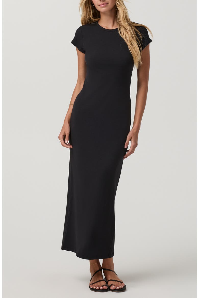 Ribbed T-Shirt Maxi Dress, Main, color, BLACK