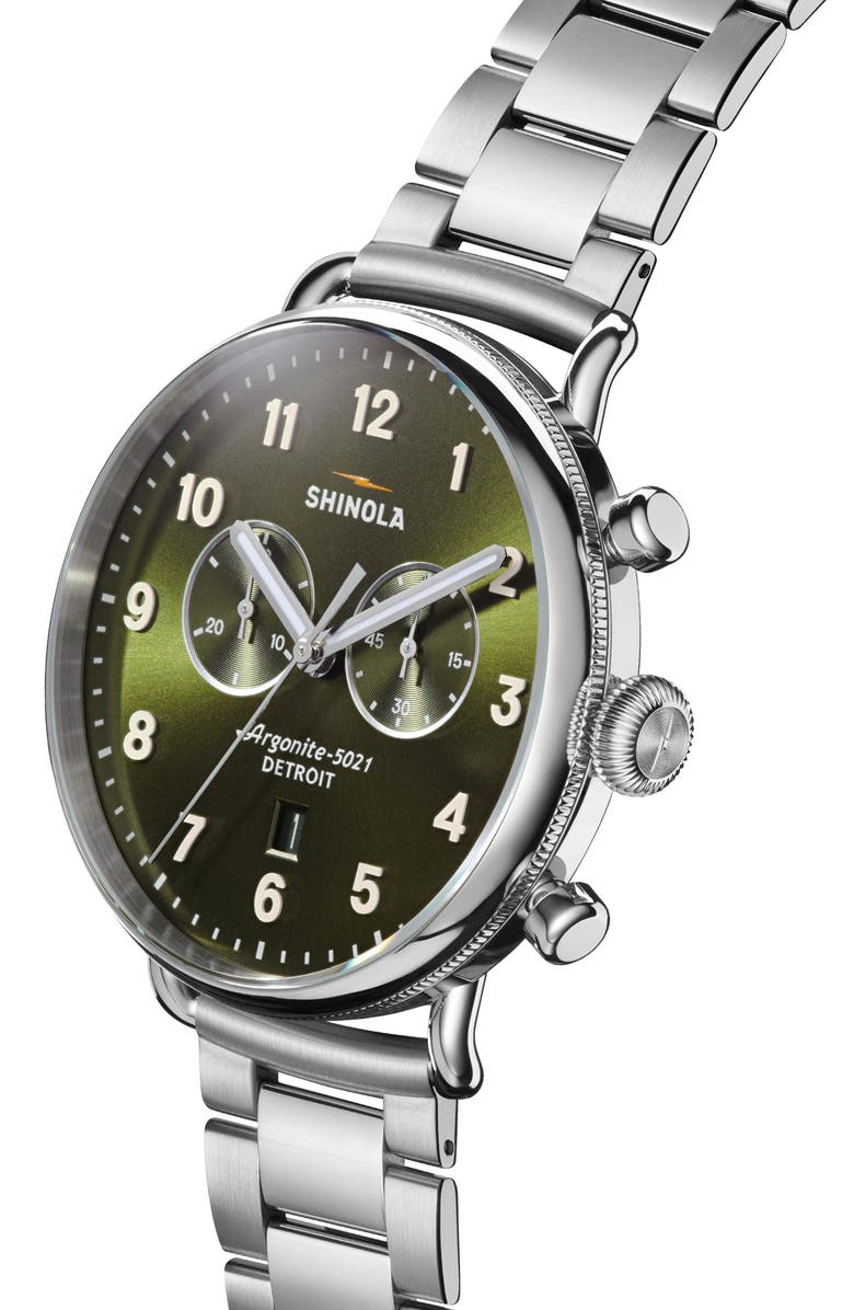 Shinola Canfield Chronograph Bracelet Watch, 43mm, Alternate, color, Dark Olive