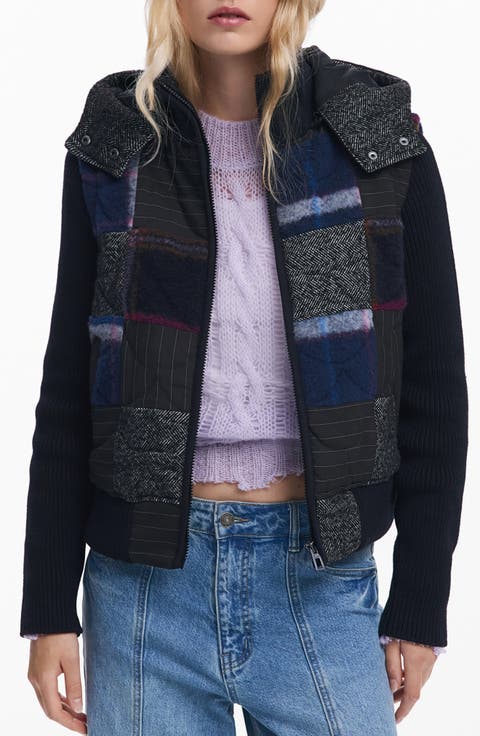 Padded Crop Jacket with Removable Sleeves & Hood