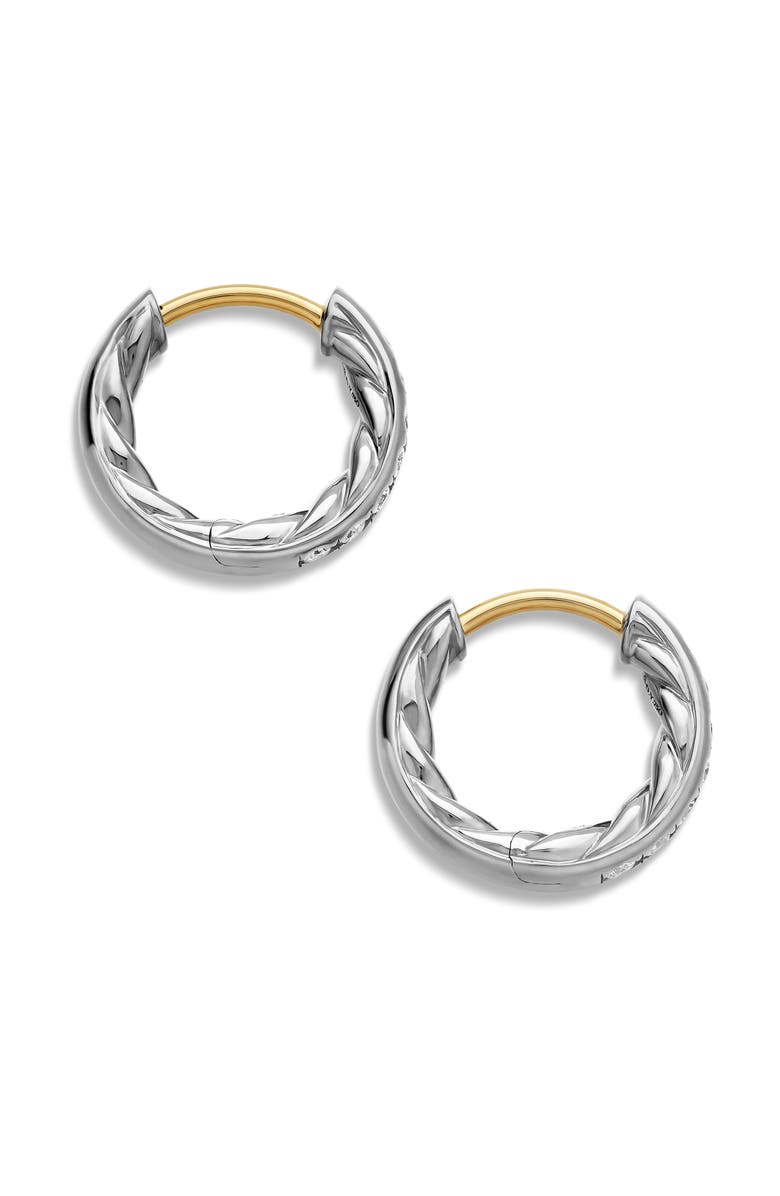 David Yurman Sculpted Cable Pavé Diamond Huggie Hoop Earrings, Alternate, color, Sterling Silver/ Diamond