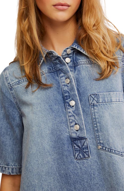 Free People Womens Ocean Blue Remino Flared Denim Mini Dress In Ocean Blue
