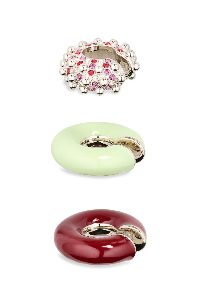 Rabanne Set of 3 Punk Style Ear Cuffs, Main, color, P082 Purple / Green / Silver