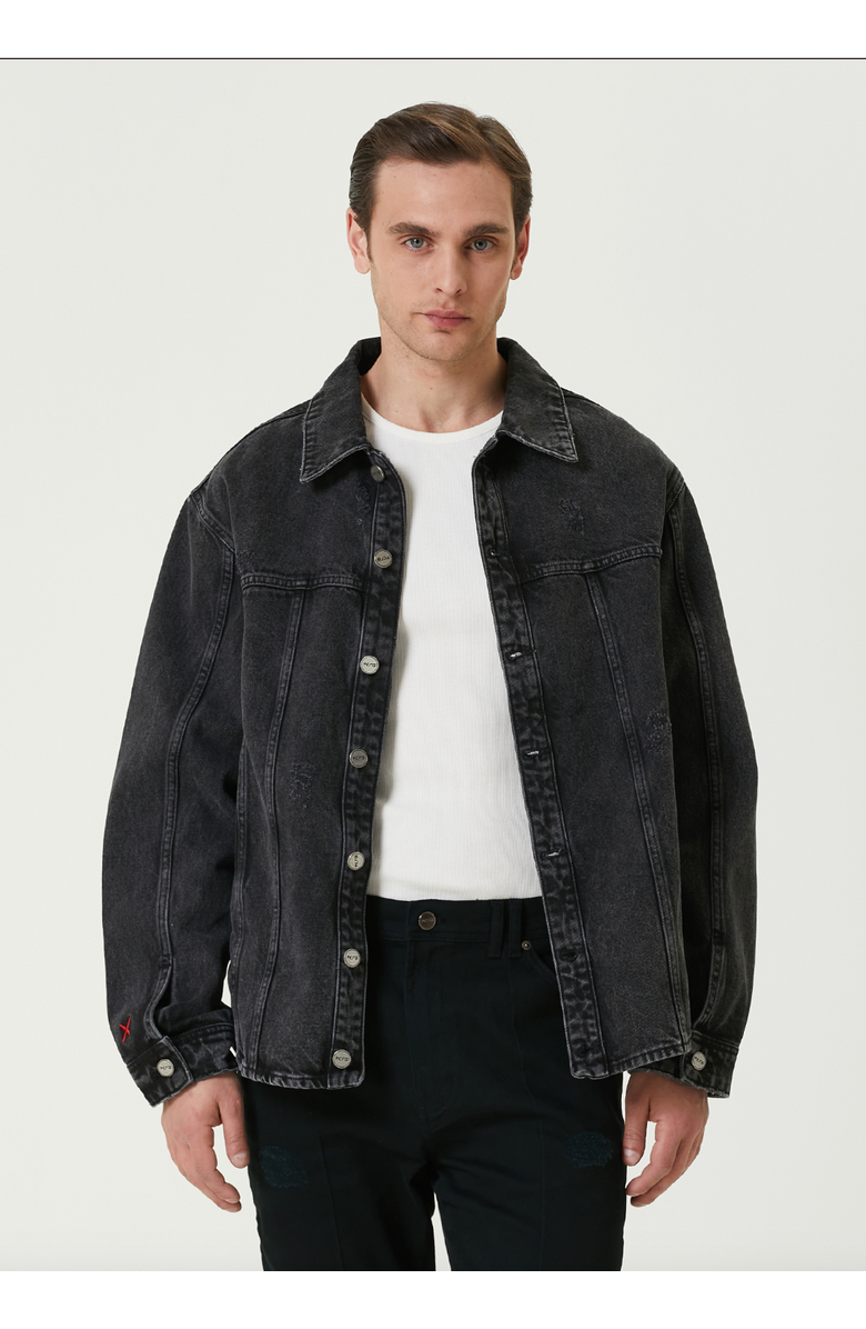 PCFG Pure Cotton Free Heaven Destroyed Denim Jacket, Alternate, color, Black