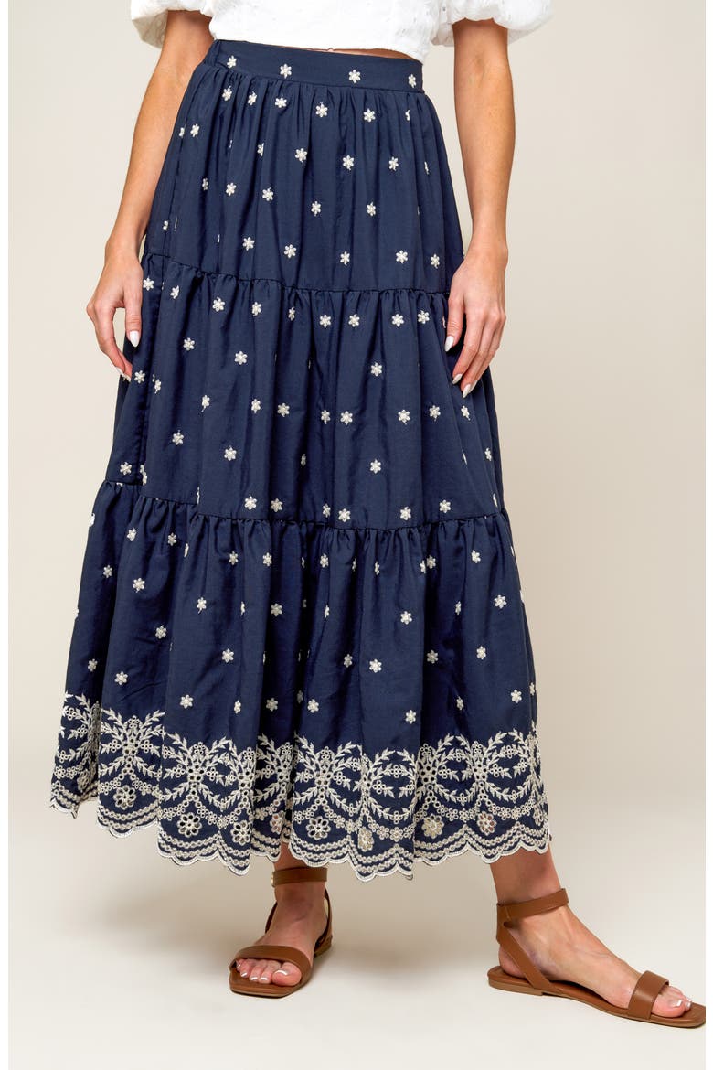 Embroidered Midi Skirt, Main, color, NAVY