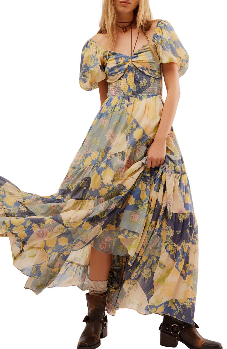 Free People Sundrenched Floral Tiered Maxi Sundress, Alternate, color, Blue Combo Option 2