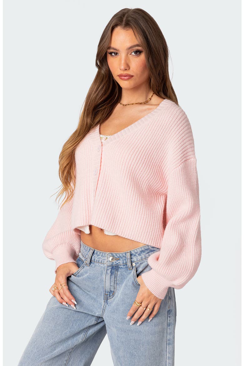 Sabrina Bishop Sleeve Crop Cardigan, Alternate, color, LIGHT-PINK