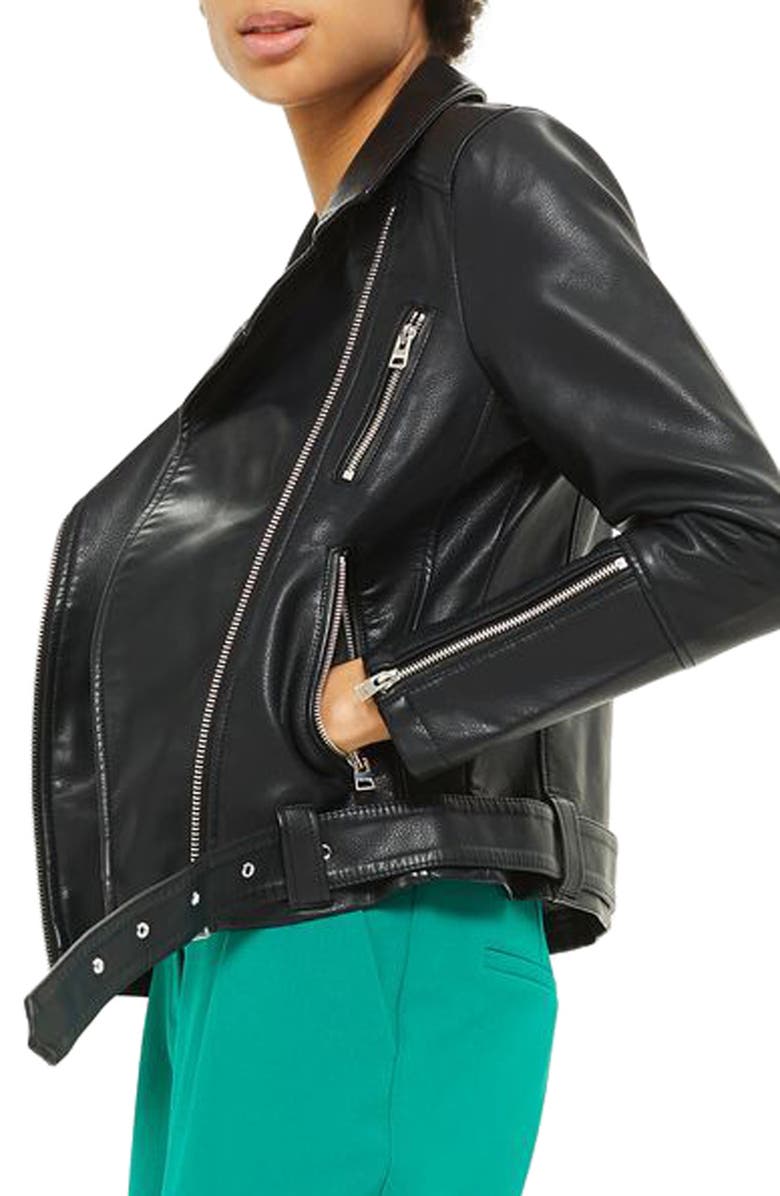 Topshop Willow Faux Leather Biker Jacket, Alternate, color, 