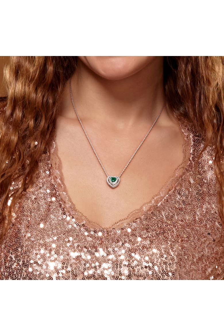 Gemstone & Diamond Halo Heart Necklace 10K, Alternate, color, Created Emerald