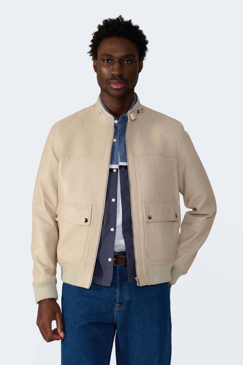 Rafe Leather Jacket, Main, color, Light Beige