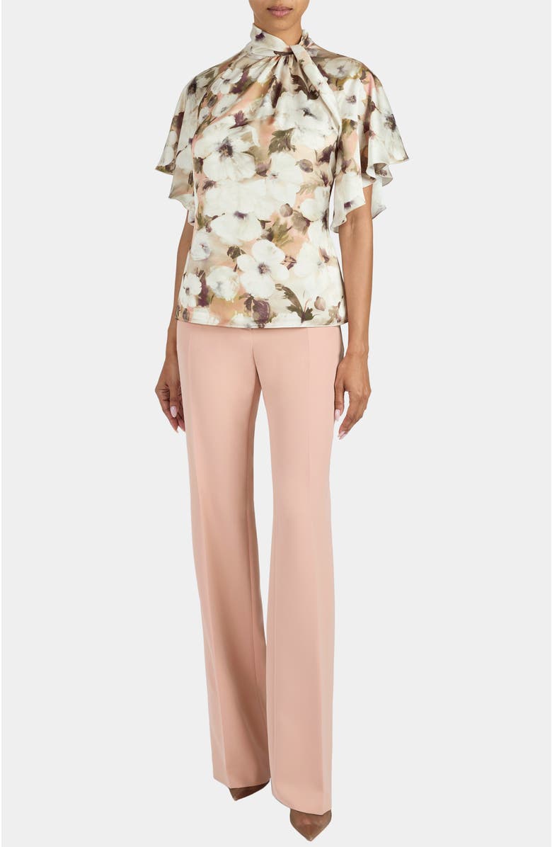 Santorelli Joyce Mock Neck Blouse in Floral Georgette, Alternate, color, Peach Whip