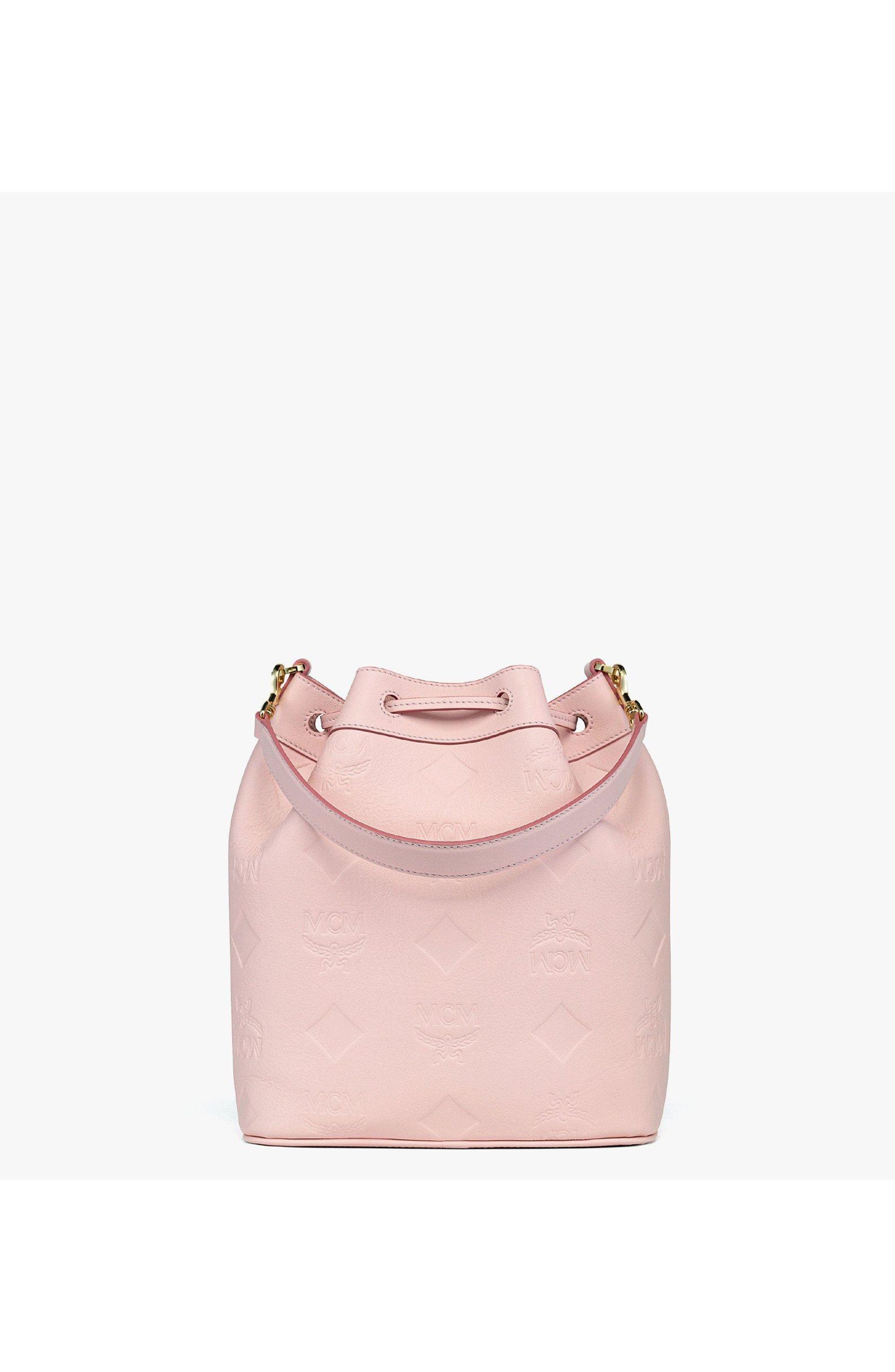 MCM Medium Dessau Drawstring Bag in Maxi Monogram Leather, Alternate, color, Lotus Pink