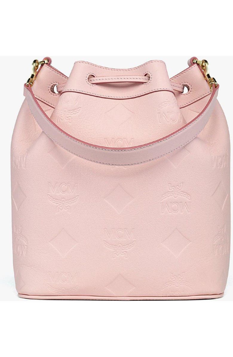 MCM Medium Dessau Drawstring Bag in Maxi Monogram Leather, Alternate, color, Lotus Pink