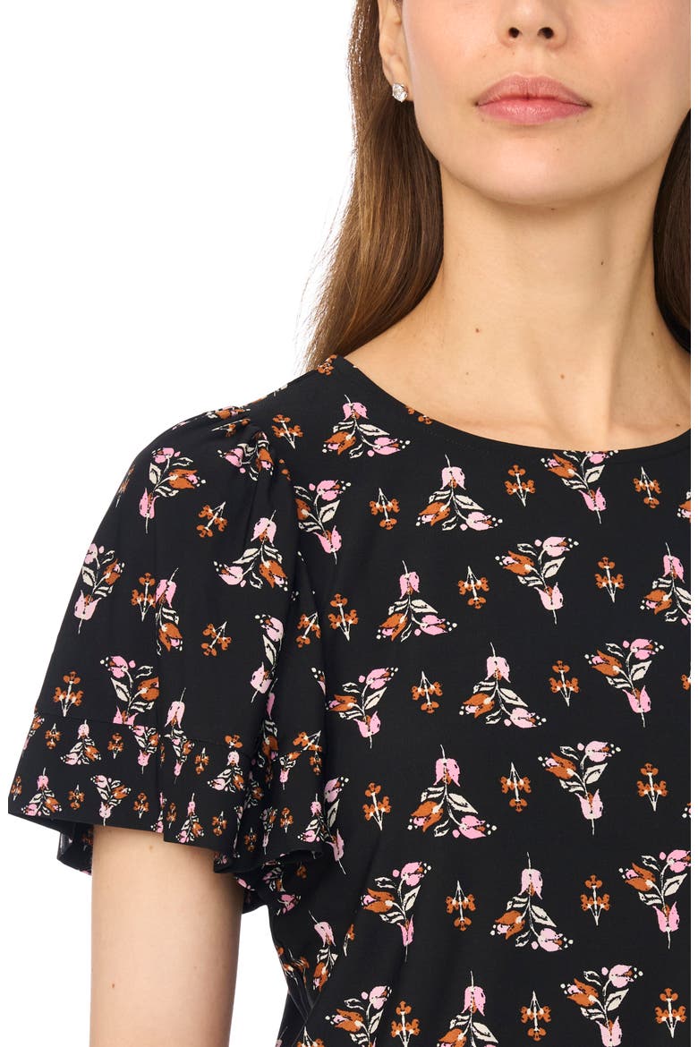 Shirred Flutter Sleeve T-Shirt, Alternate, color, RICH BLACK