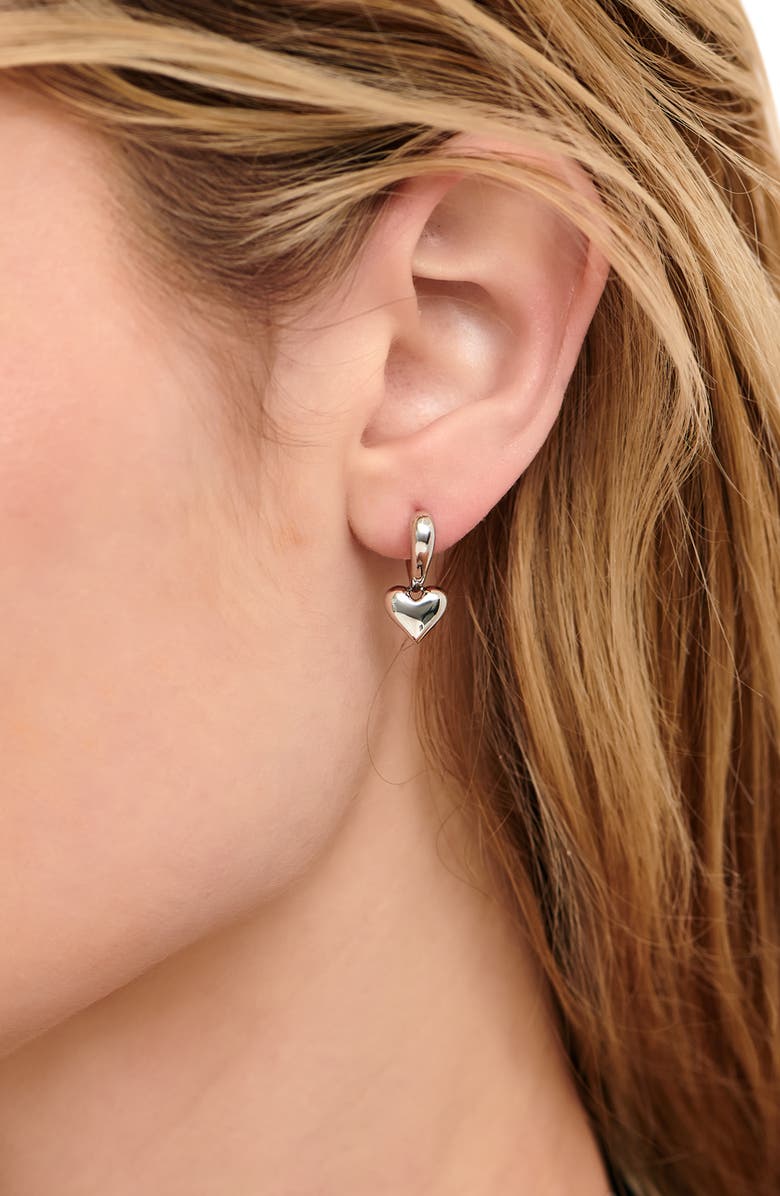 DEVATA Sweet Heart Hoop Earrings, Alternate, color, Silver