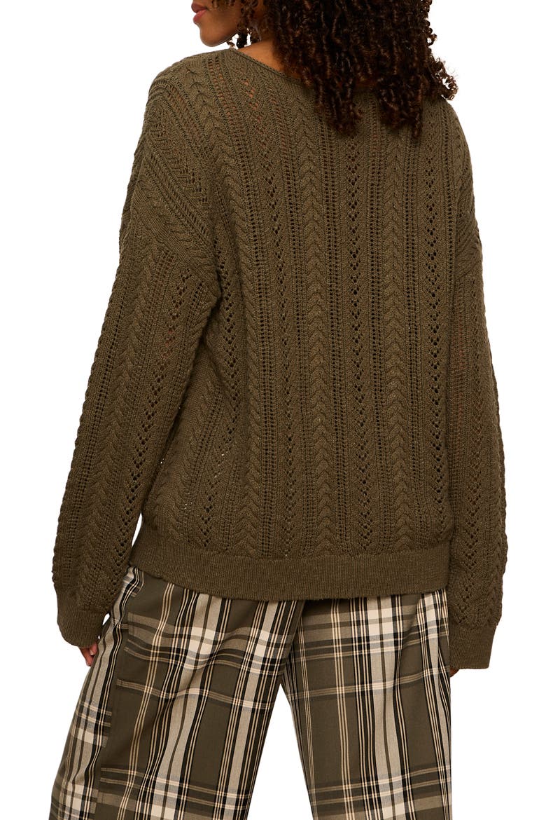 Cable Stitch Cotton Sweater, Alternate, color, GREEN