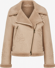 Mine Bilgi Eco Embroidered Merino Curly Shearling Biker Jacket