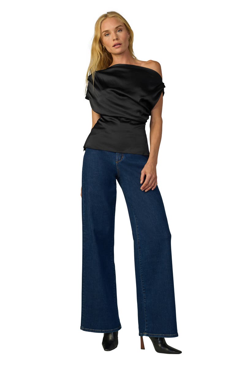 Joe's Jeans The Isla Drape One-Shoulder Satin Top, Alternate, color, Black