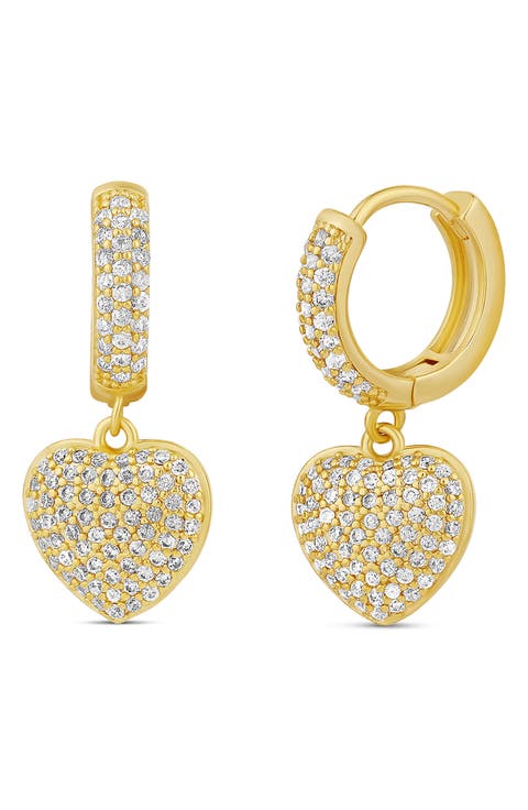 Pavé Dangling Heart Huggie Hoop Earrings