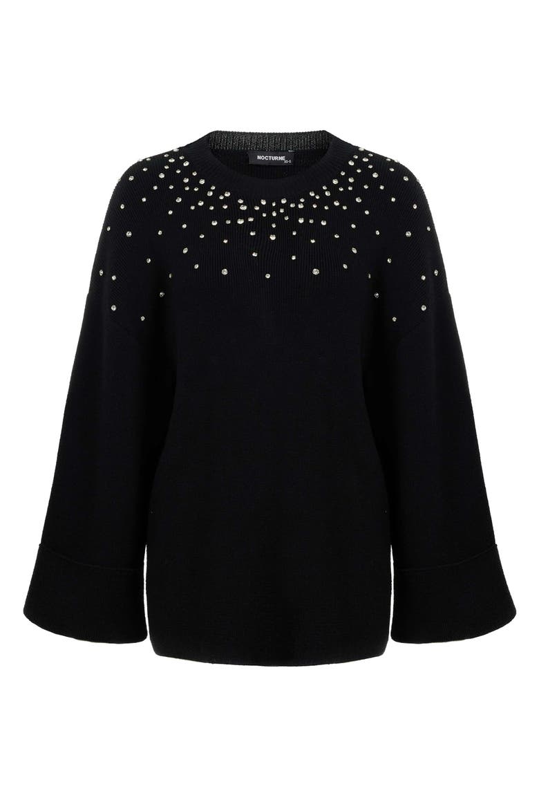 Crystal Stone Detailed Knit Sweater, Alternate, color, Black