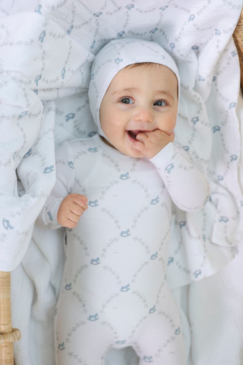 Rocking Horse Print Knit Swaddle, Alternate, color, White