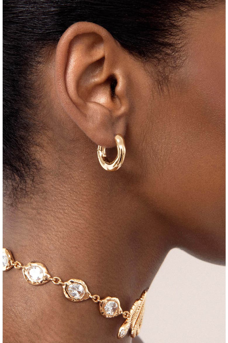 Mini Molten Hoop Earrings, Alternate, color, GOLD