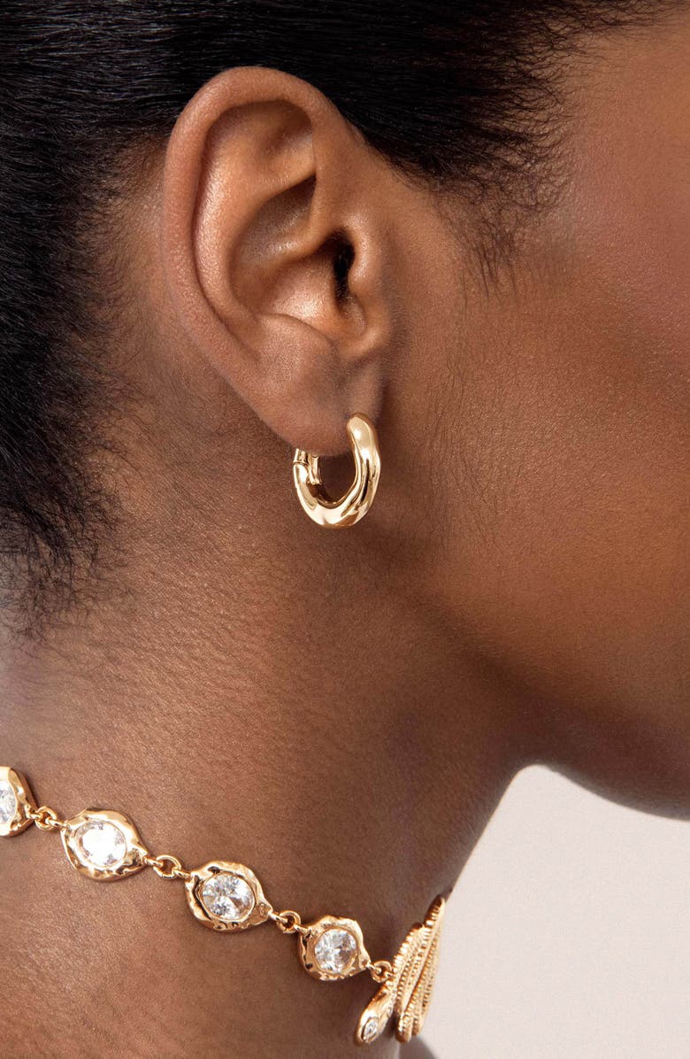 Ettika Mini Molten Hoop Earrings, Alternate, color, Gold