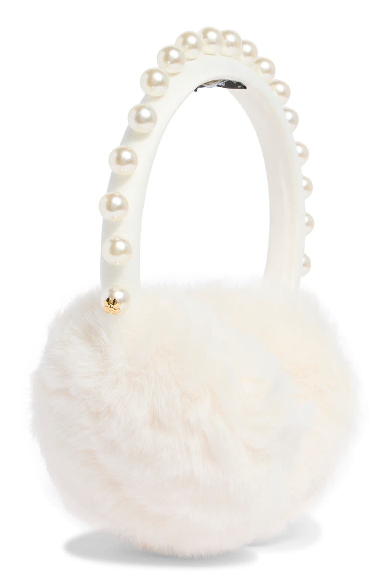 Faux Fur Pearl Embellished Ear Muffs, Main, color, CREAM