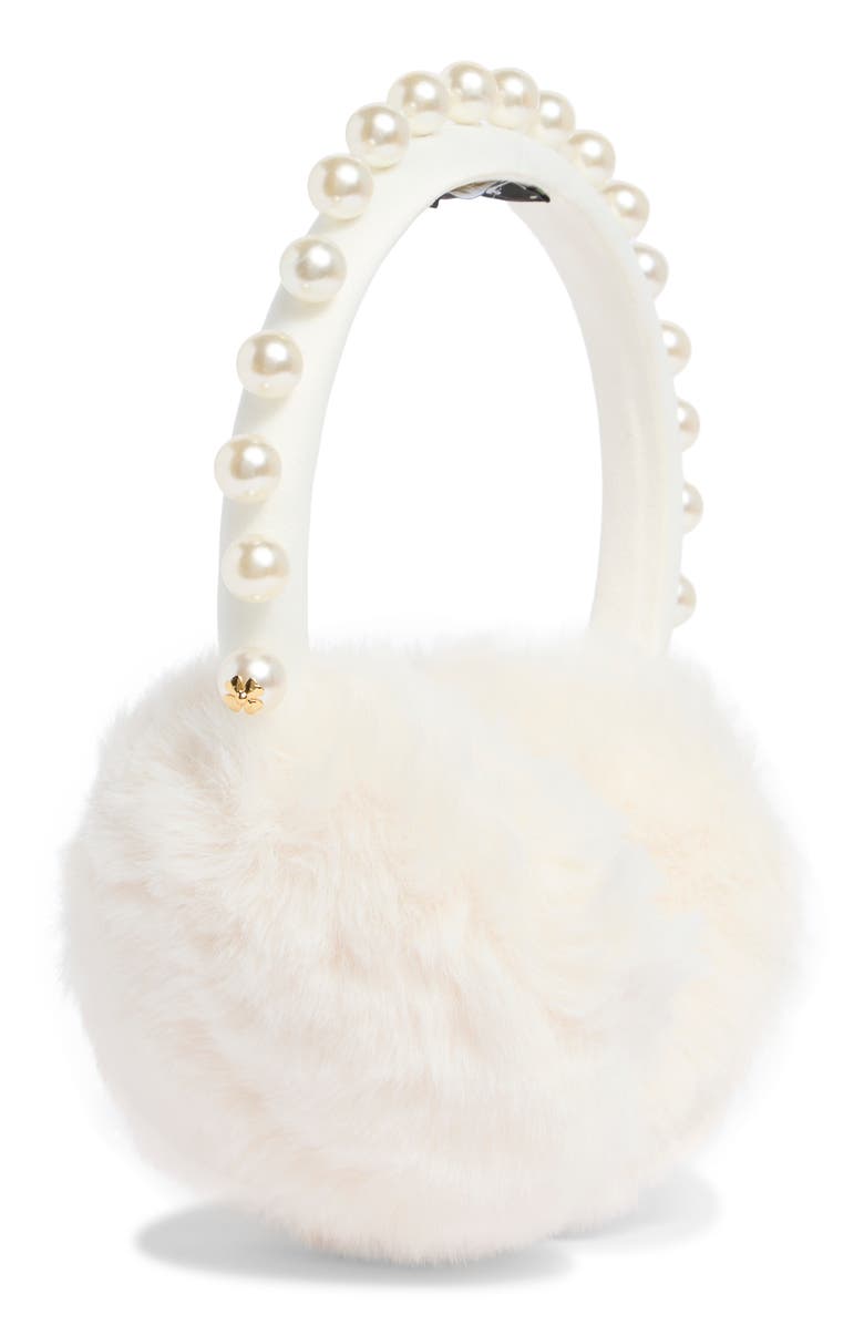 Kate Spade New York Faux Fur Pearl Embellished Ear Muffs, Main, color, Cream