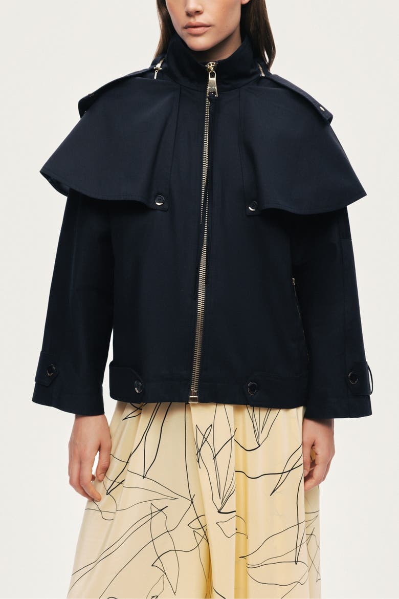 Hooded Short Trench Jacket, Alternate, color, Black