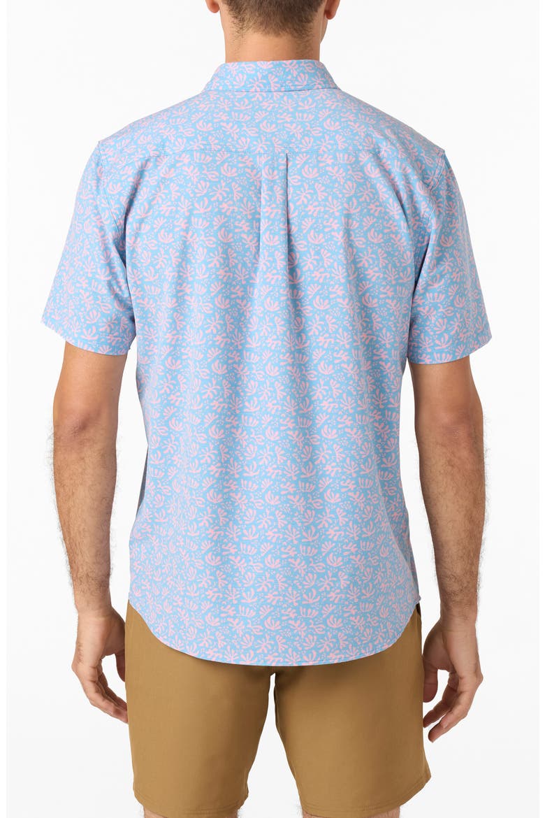 TRVLR UPF Traverse Print Short Sleeve Performance Button-Up Shirt, Alternate, color, BLUE FADE