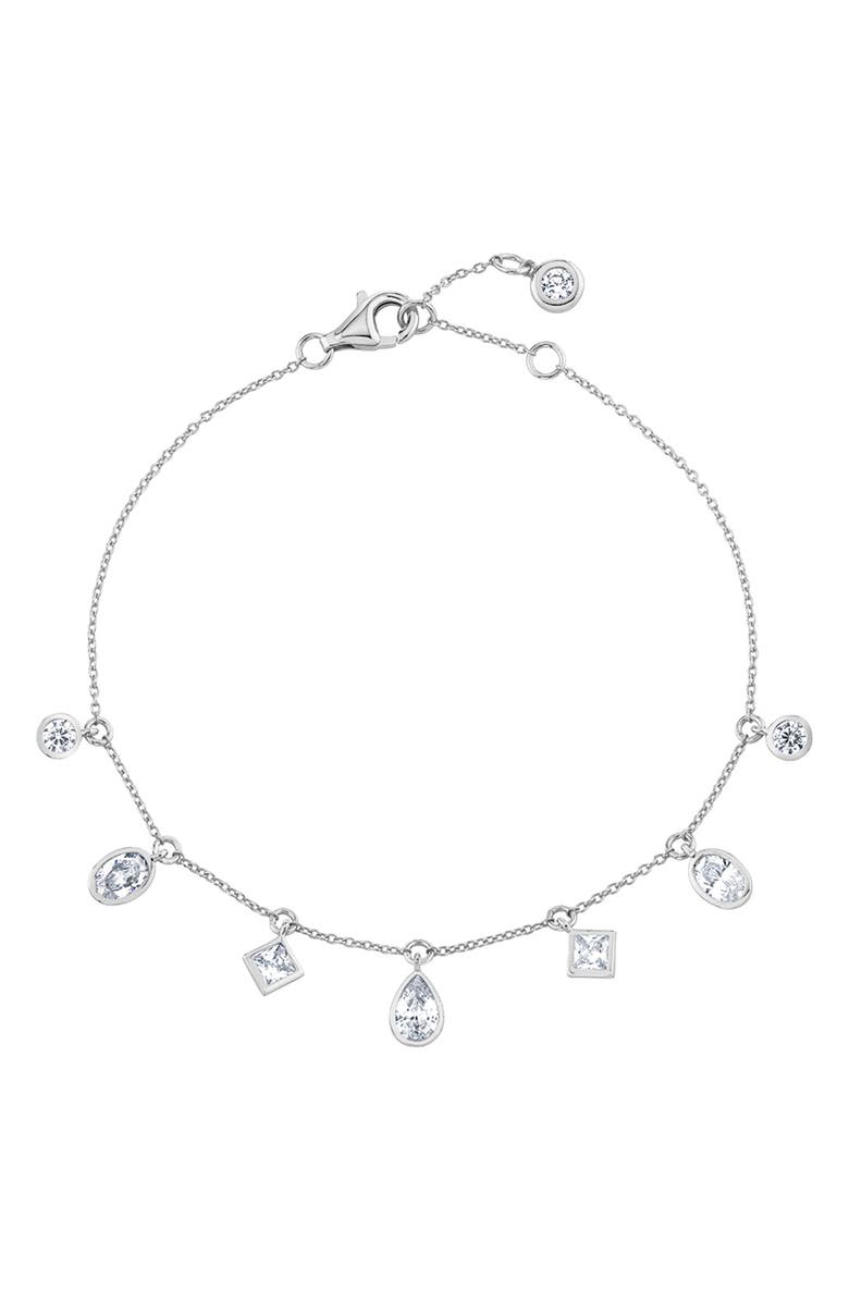 Crislu Multicut Cubic Zirconia Charm Bracelet, Main, color, Pure Platinum / Clear Stone