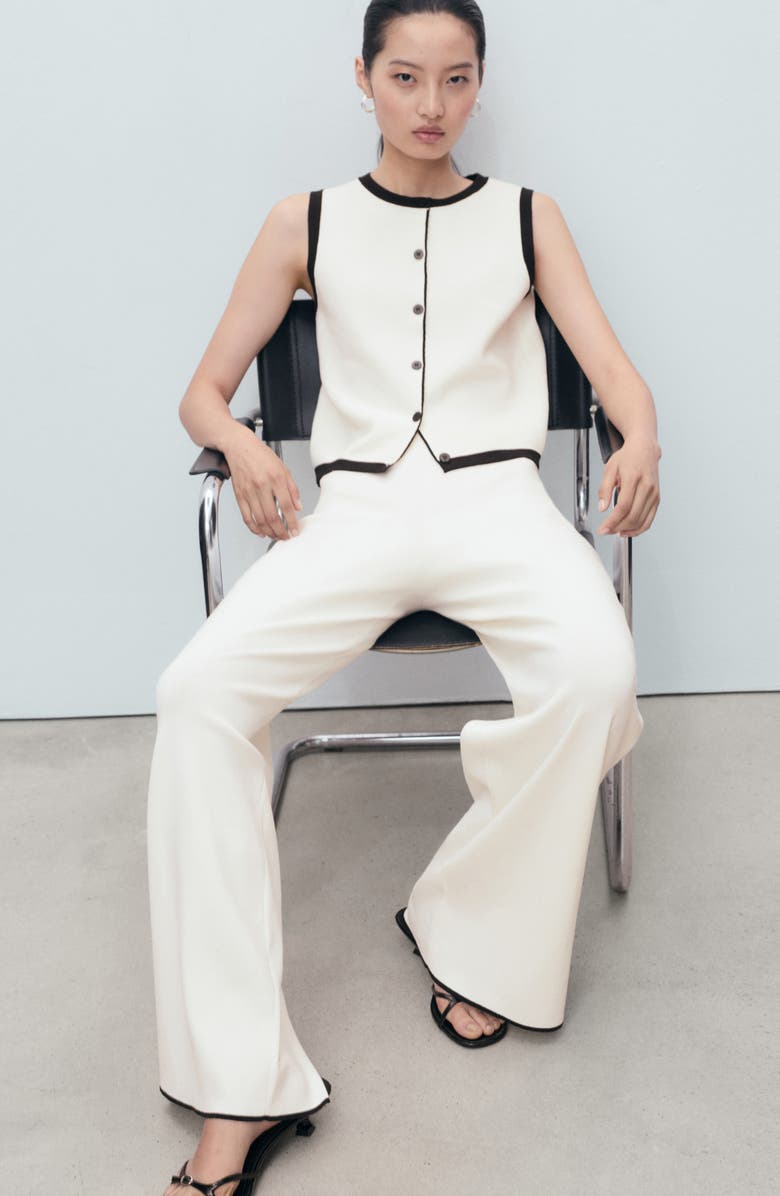 MANGO Low Rise Contrast Hem Knit Pants, Alternate, color, Ecru