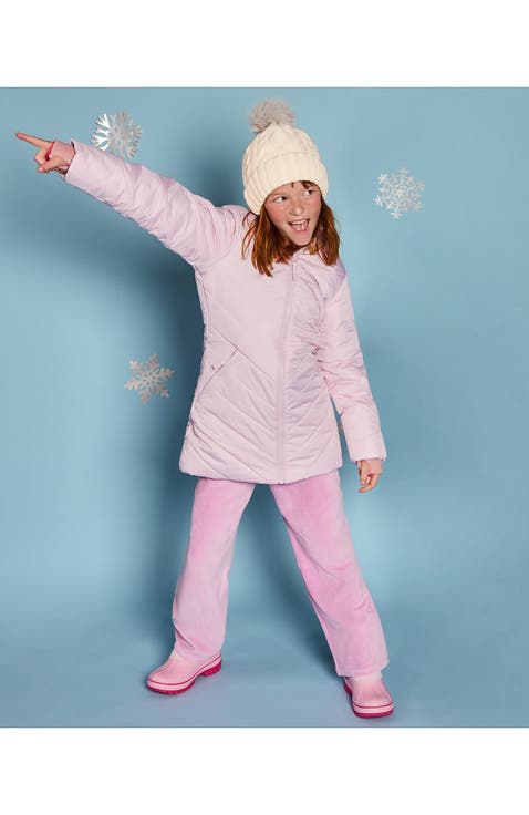 Girls Water Resistant Velour Parka