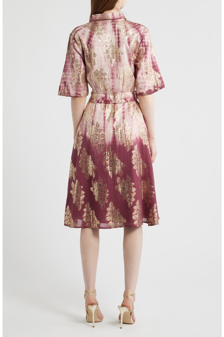 Tara Metallic Print Tie Waist Dress, Alternate, color, ROSE MULTI