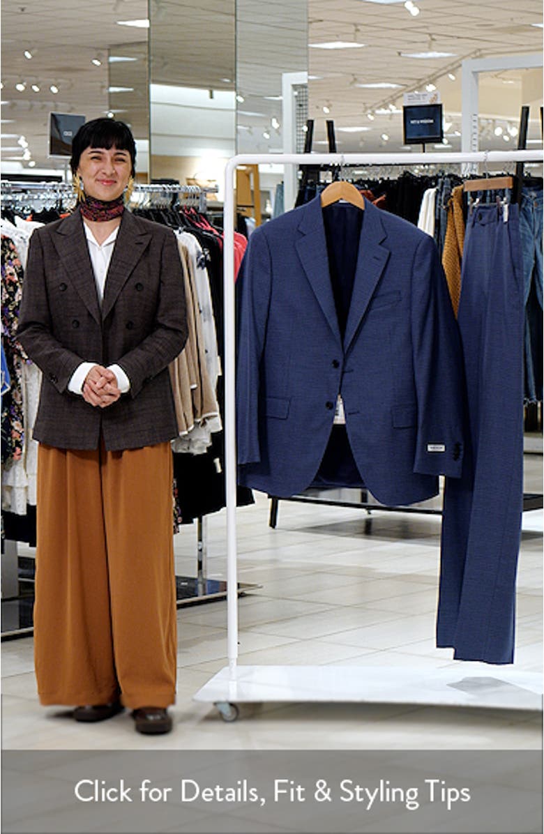 Flynn Classic Fit Medium Blue Microcheck Wool Suit, sales video thumbnail