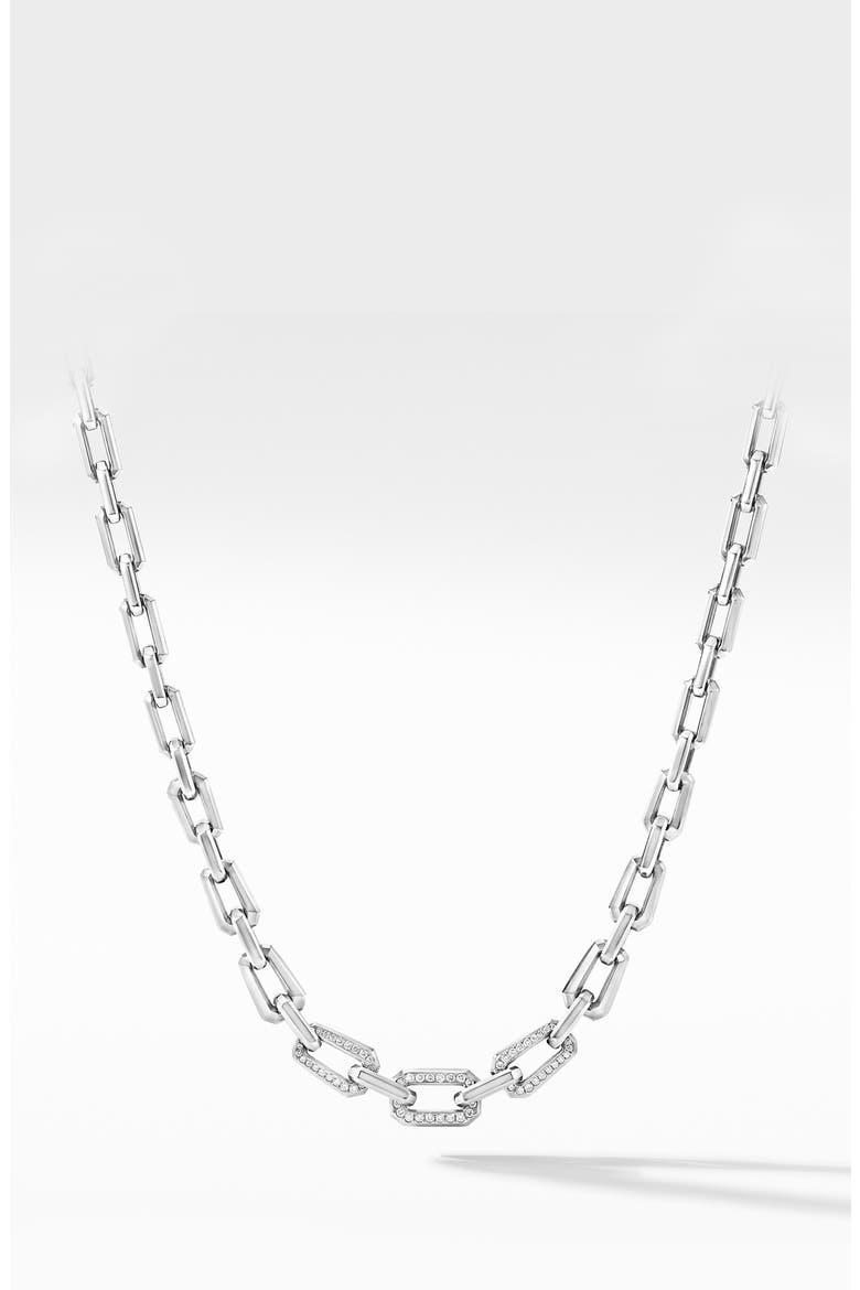 Novella Chain Necklace with Pavé Diamonds, Main, color, SILVER/ DIAMOND