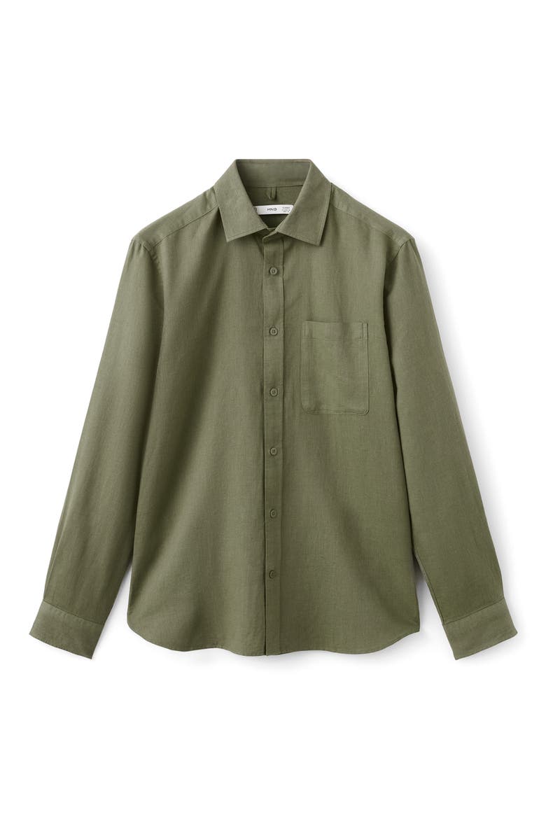 Linen & Cotton Blend Button-Up Shirt, Alternate, color, DARK GREEN