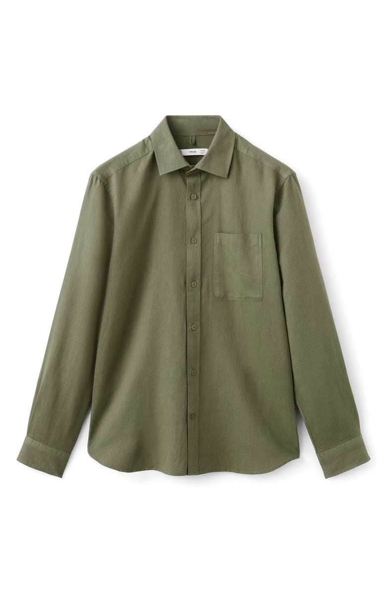 MANGO Linen & Cotton Blend Button-Up Shirt, Alternate, color, Dark Green