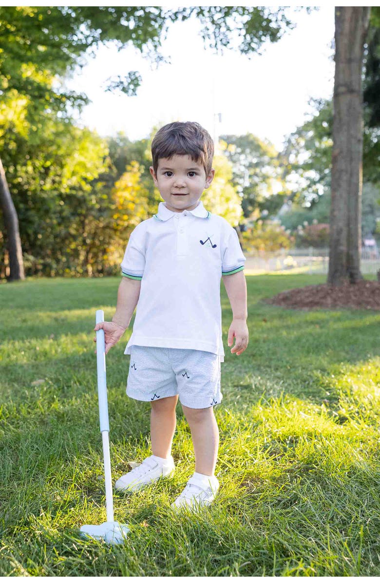 Florence Eiseman Check Seersucker Short with Embroidered Golf Clubs, Alternate, color, Blue/White
