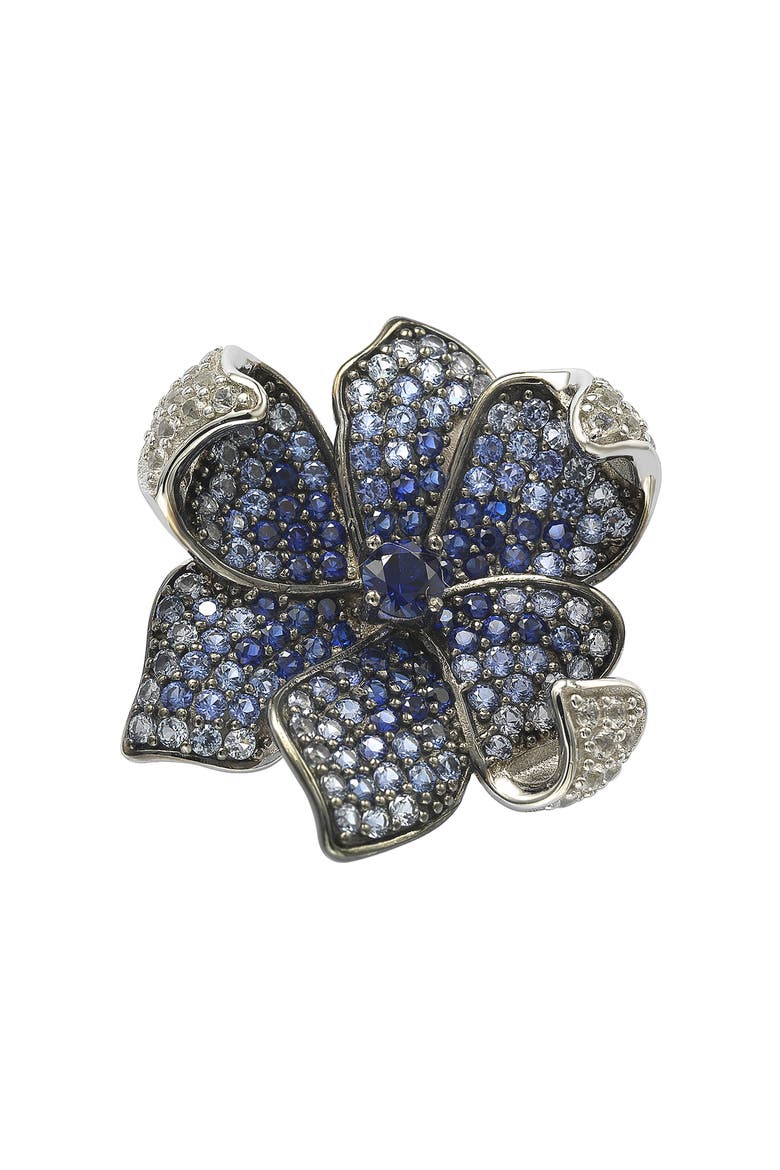 Sterling Silver Sapphire Flower Petal Brooch, Main, color, BLUE