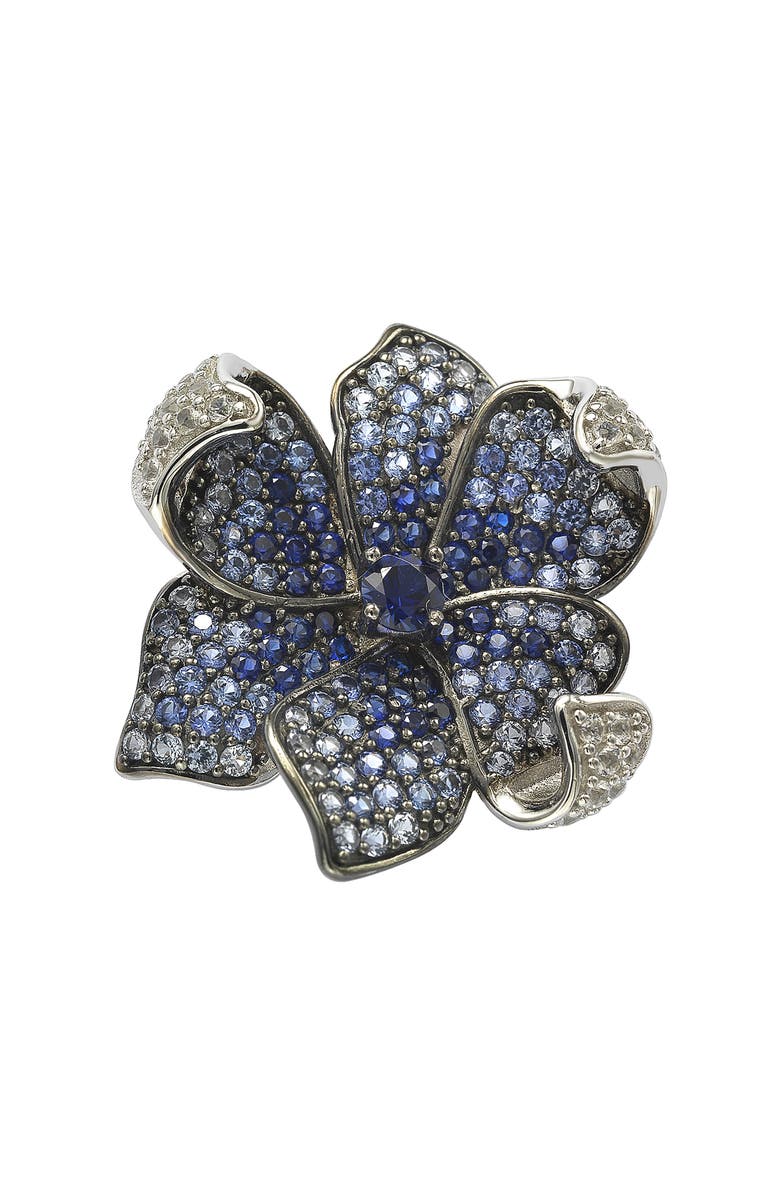 SUZY LEVIAN Sterling Silver Sapphire Flower Petal Brooch, Main, color, Blue
