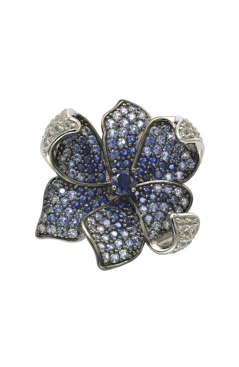Sterling Silver Sapphire Flower Petal Brooch