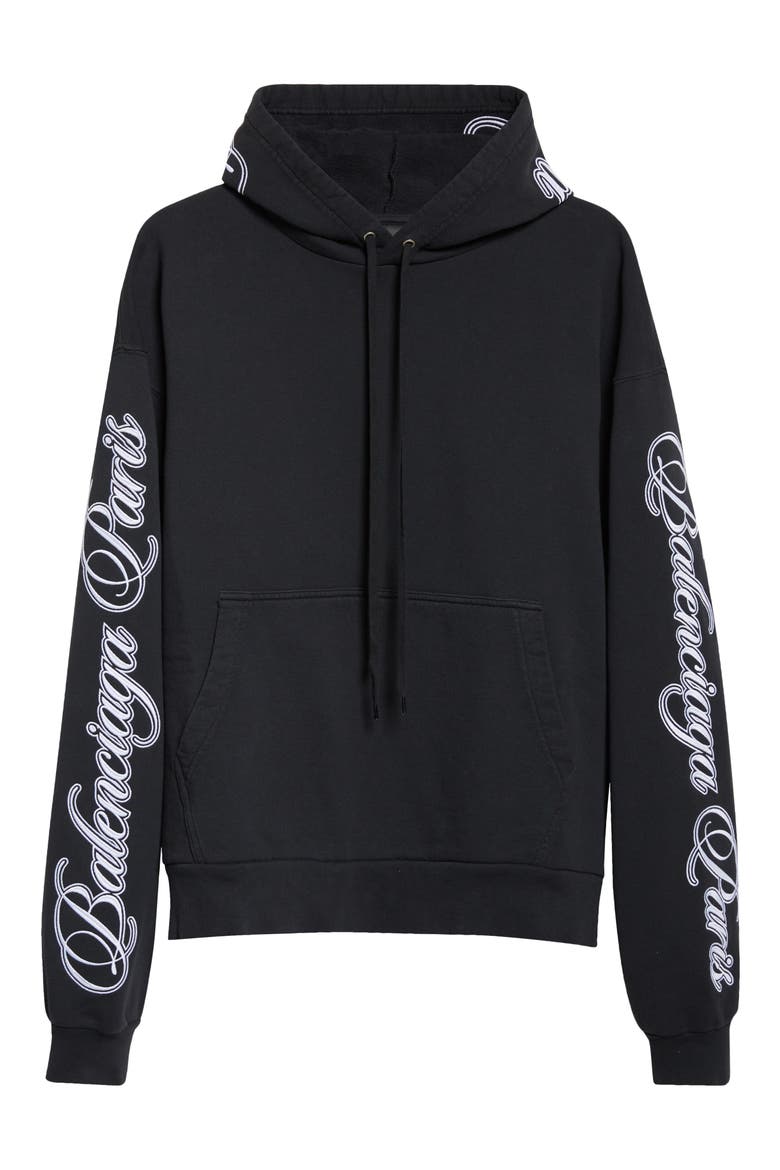 Oversize Logo Cotton Hoodie, Alternate, color, 6552 WASHED BLACK 2/ WHITE