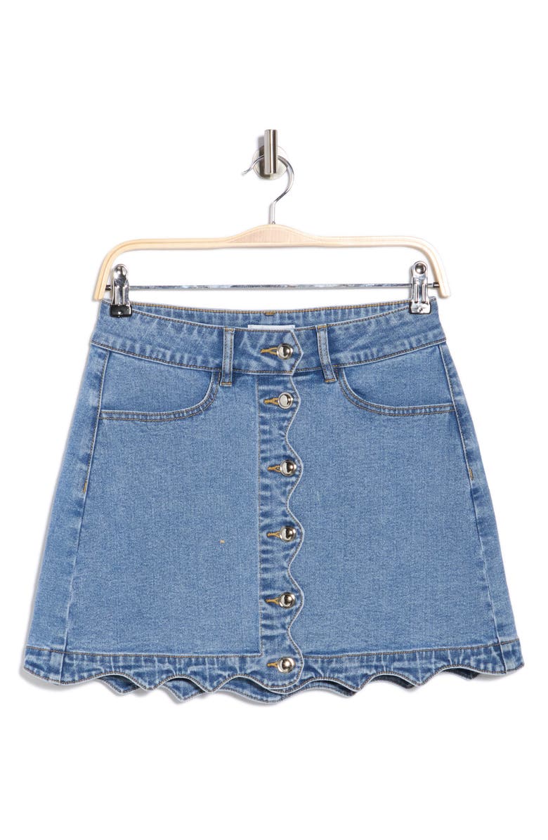 Vigoss Scalloped A-Line Miniskirt, Alternate, color, Light Wash