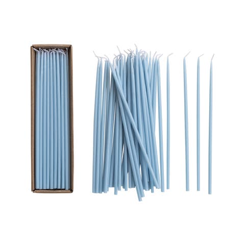 36-Piece Unscented Thin Taper Candles in Box, Light Blue