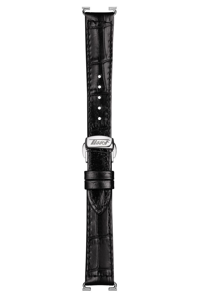 Heritage Porto Leather Strap Watch, 42.5mm x 31mm, Alternate, color, BLACK/ WHITE/ SILVER