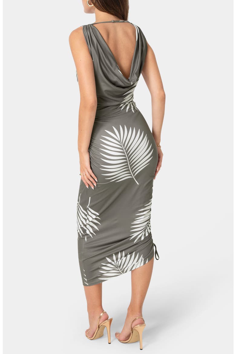 Printed Cowl Neck Midi Dress, Alternate, color, GREY MULTI