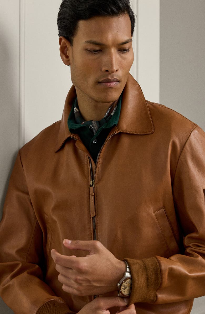 Ralph Lauren Purple Label Lux Plongé Leather Bomber Jacket, Alternate, color, Gold
