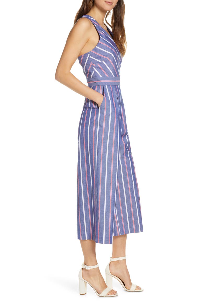 Chevron Stripe Sleeveless Jumpsuit, Alternate, color, DENIM STRIPE