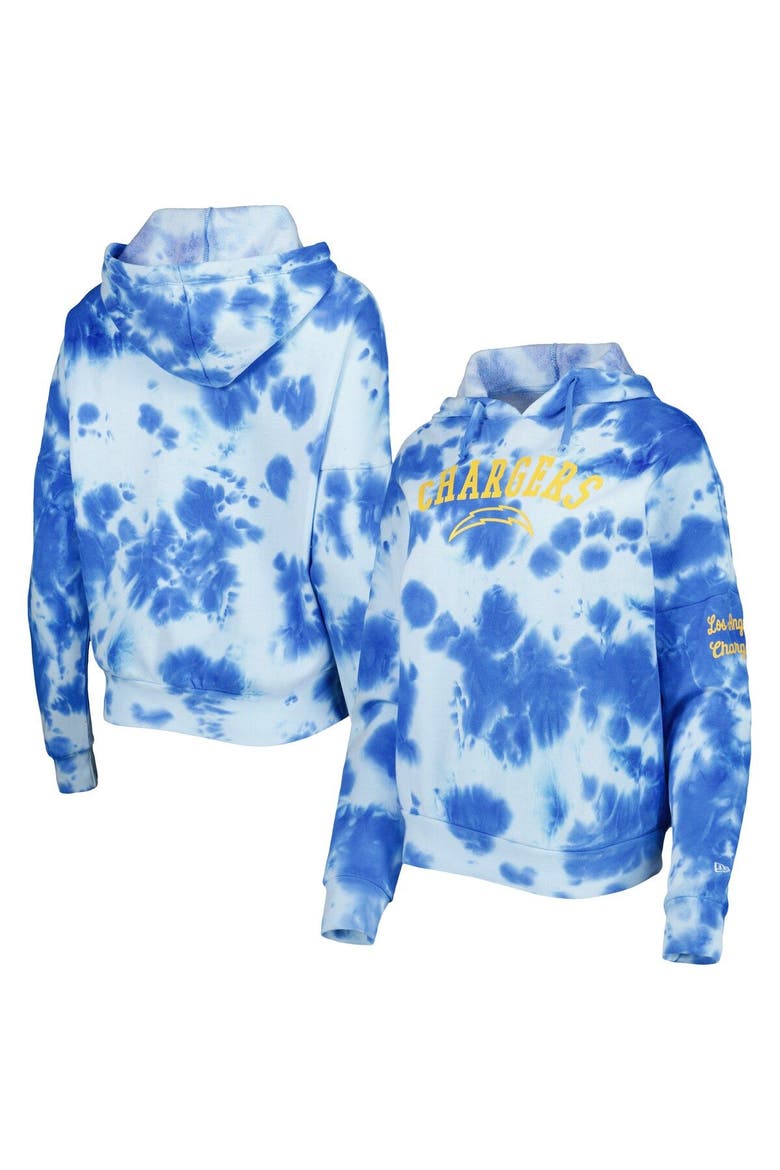 Women's New Era Powder Blue Los Angeles Chargers Cloud Dye Fleece Pullover Hoodie, Main, color, Powder Blue